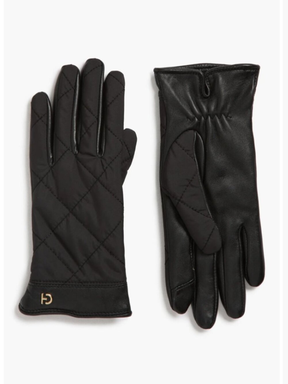 NWT COLE HAAN BLACK PUFFER GLOVE BLACK QUILTED FAUX FUR LINED L